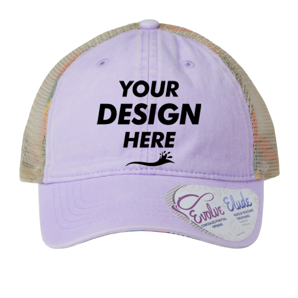 Infinity Her Women's Washed Mesh-Back Cap, Lavender / Stripes / Stripes, Front view, Mockup