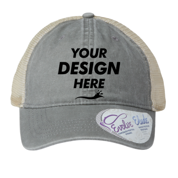 Infinity Her Women's Washed Mesh-Back Cap, Light Grey / Polka Dots / Polka Dots, Front view, Mockup