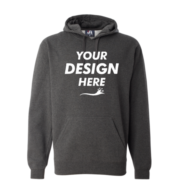 J. America Men's Premium Hooded Sweatshirt, Charcoal Heather, Front view, Mockup