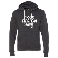 J. America Men's Triblend Fleece Hooded Sweatshirt, Black Triblend, Front view, Mockup