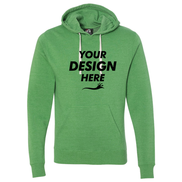 J. America Men's Triblend Fleece Hooded Sweatshirt, Green Triblend, Front view, Mockup