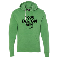 J. America Men's Triblend Fleece Hooded Sweatshirt, Green Triblend, Front view, Mockup