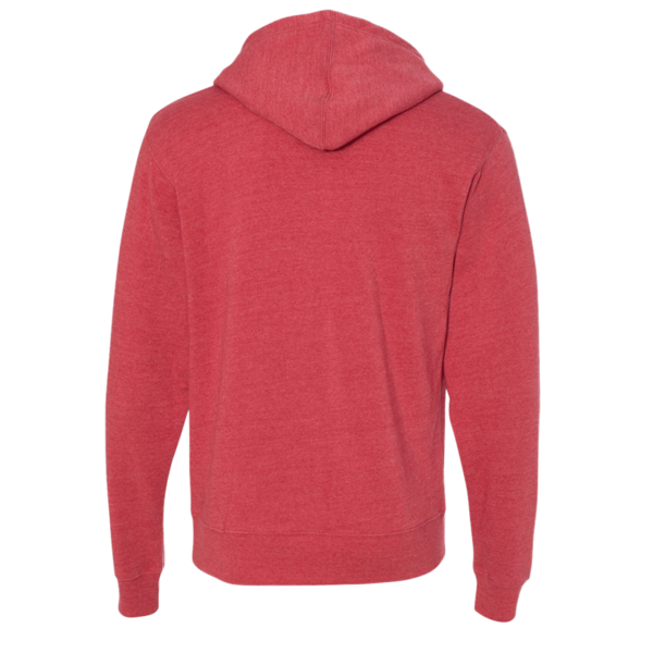 J. America Men's Triblend Fleece Hooded Sweatshirt, Red Triblend, Back view