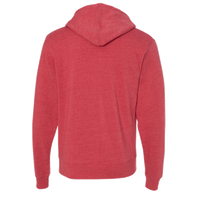 J. America Men's Triblend Fleece Hooded Sweatshirt, Red Triblend, Back view
