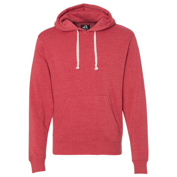 J. America Men's Triblend Fleece Hooded Sweatshirt, Red Triblend, Front view