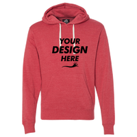J. America Men's Triblend Fleece Hooded Sweatshirt, Red Triblend, Front view, Mockup