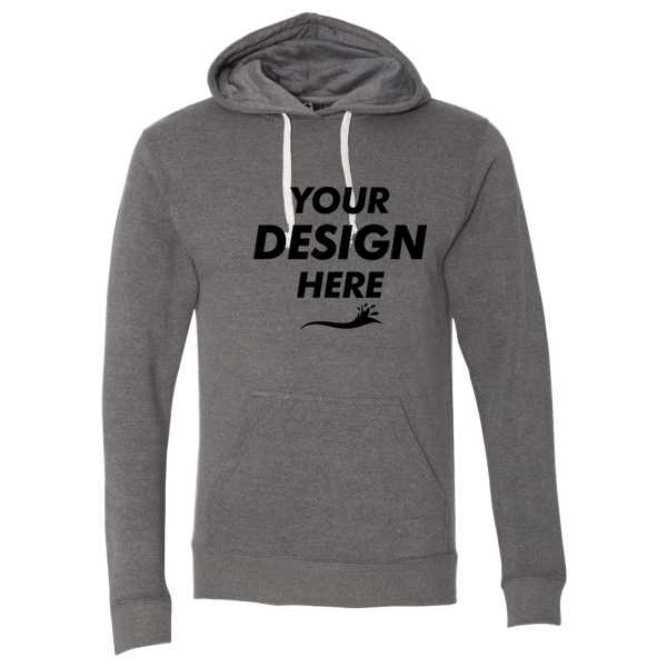 J. America Men's Triblend Fleece Hooded Sweatshirt, Smoke Triblend, Front view, Mockup