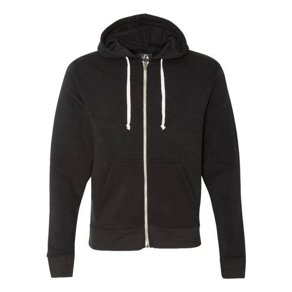 J. America Men's Triblend Full-Zip Hooded Sweatshirt, Black Solid, Front view