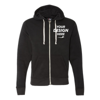 J. America Men's Triblend Full-Zip Hooded Sweatshirt, Black Solid, Front view, Mockup