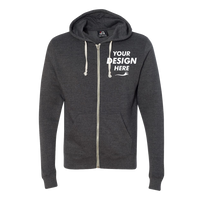 J. America Men's Triblend Full-Zip Hooded Sweatshirt, Black Triblend, Front view, Mockup
