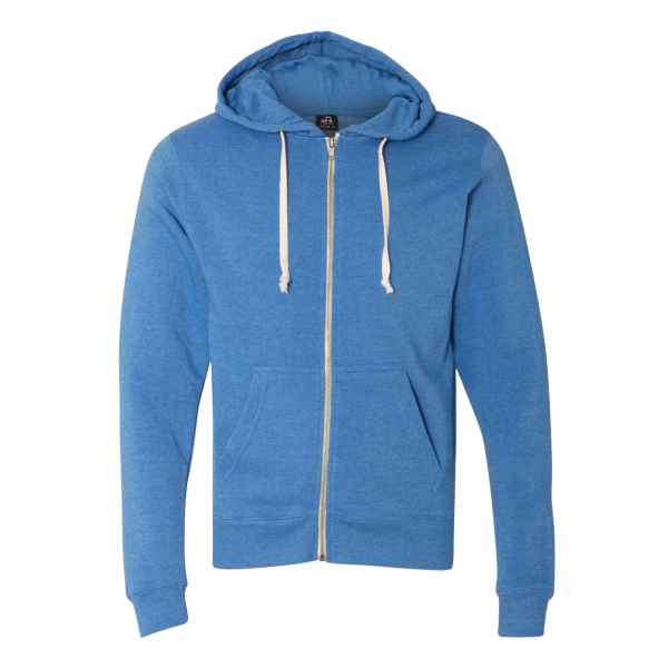 J. America Men's Triblend Full-Zip Hooded Sweatshirt, Cool Royal Triblend, Front view