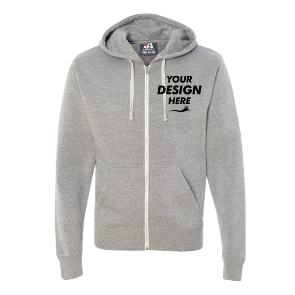 J. America Men's Triblend Full-Zip Hooded Sweatshirt, Grey Triblend, Front view, Mockup