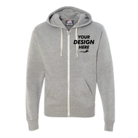 J. America Men's Triblend Full-Zip Hooded Sweatshirt, Grey Triblend, Front view, Mockup