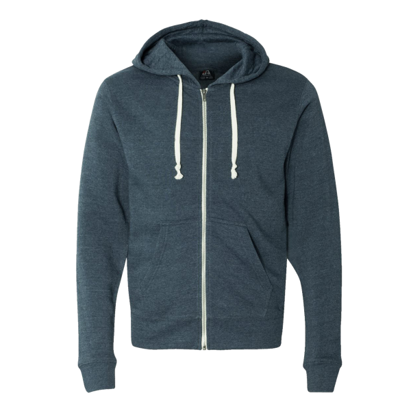 J. America Men's Triblend Full-Zip Hooded Sweatshirt, Navy Triblend, Front view