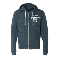 J. America Men's Triblend Full-Zip Hooded Sweatshirt, Navy Triblend, Front view, Mockup