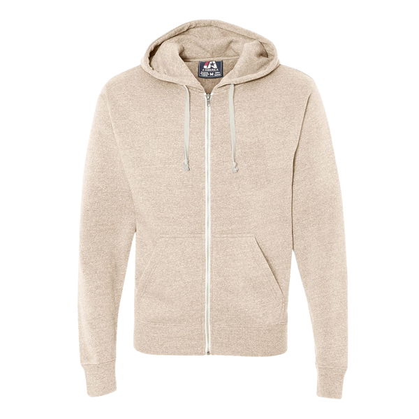 J. America Men's Triblend Full-Zip Hooded Sweatshirt, Oatmeal Triblend, Front view