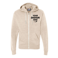 J. America Men's Triblend Full-Zip Hooded Sweatshirt, Oatmeal Triblend, Front view, Mockup