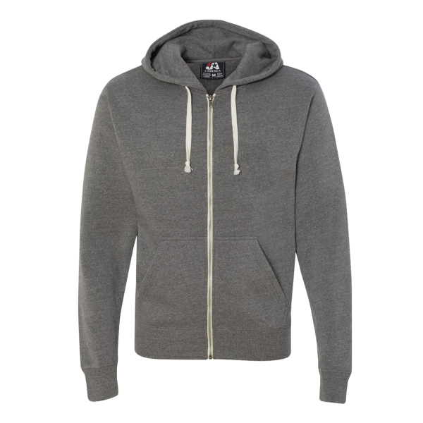 J. America Men's Triblend Full-Zip Hooded Sweatshirt, Smoke Triblend, Front view