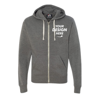 J. America Men's Triblend Full-Zip Hooded Sweatshirt, Smoke Triblend, Front view, Mockup