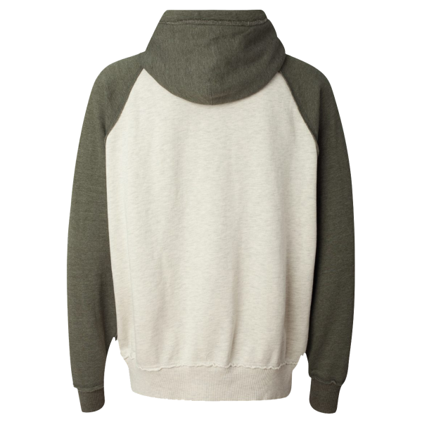 J. America Men's Vintage Heather Hooded Sweatshirt, Oatmeal Heather / Army Heather, Back view