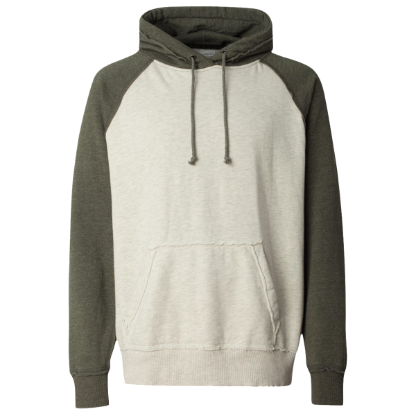 J. America Men's Vintage Heather Hooded Sweatshirt, Oatmeal Heather / Army Heather, Front view