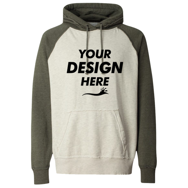 J. America Men's Vintage Heather Hooded Sweatshirt, Oatmeal Heather / Army Heather, Front view, Mockup
