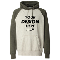 J. America Men's Vintage Heather Hooded Sweatshirt, Oatmeal Heather / Army Heather, Front view, Mockup