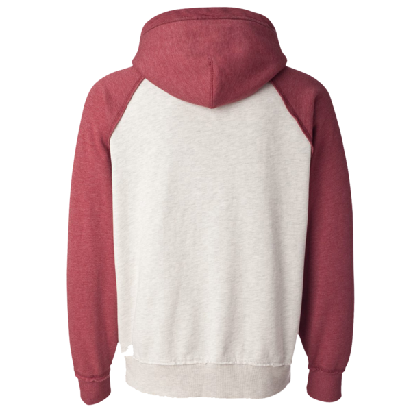 J. America Men's Vintage Heather Hooded Sweatshirt, Oatmeal Heather / Simply Red Heather, Back view