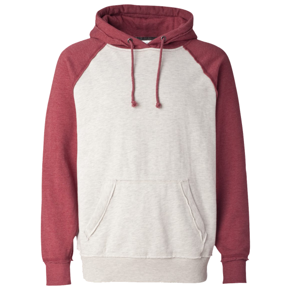 J. America Men's Vintage Heather Hooded Sweatshirt, Oatmeal Heather / Simply Red Heather, Front view
