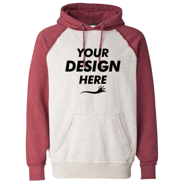 J. America Men's Vintage Heather Hooded Sweatshirt, Oatmeal Heather / Simply Red Heather, Front view, Mockup