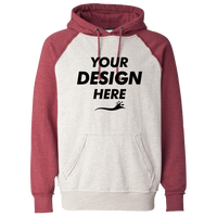 J. America Men's Vintage Heather Hooded Sweatshirt, Oatmeal Heather / Simply Red Heather, Front view, Mockup