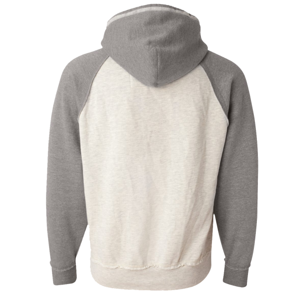 J. America Men's Vintage Heather Hooded Sweatshirt, Oatmeal Heather / Smoke Heather, Back view