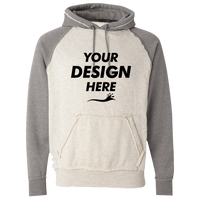 J. America Men's Vintage Heather Hooded Sweatshirt, Oatmeal Heather / Smoke Heather, Front view, Mockup