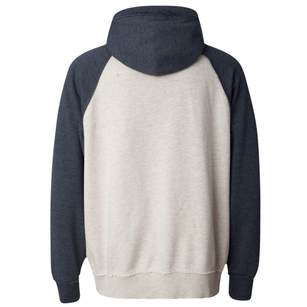 J. America Men's Vintage Heather Hooded Sweatshirt, Oatmeal Heather / Vintage Navy Heather, Back view