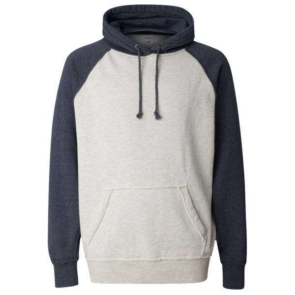 J. America Men's Vintage Heather Hooded Sweatshirt, Oatmeal Heather / Vintage Navy Heather, Front view