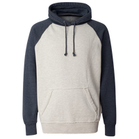 J. America Men's Vintage Heather Hooded Sweatshirt, Oatmeal Heather / Vintage Navy Heather, Front view