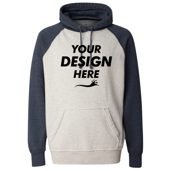 J. America Men's Vintage Heather Hooded Sweatshirt, Oatmeal Heather / Vintage Navy Heather, Front view, Mockup
