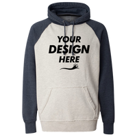 J. America Men's Vintage Heather Hooded Sweatshirt, Oatmeal Heather / Vintage Navy Heather, Front view, Mockup
