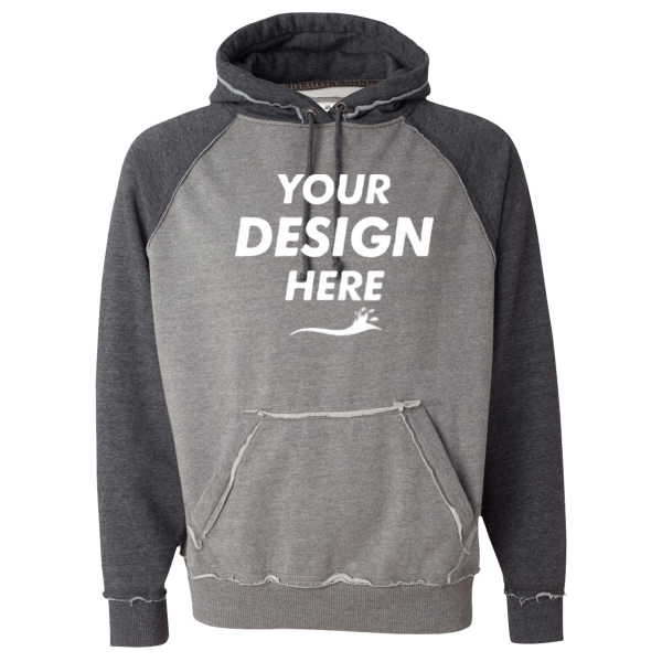 J. America Men's Vintage Heather Hooded Sweatshirt, Smoke Heather / Charcoal Heather, Front view, Mockup
