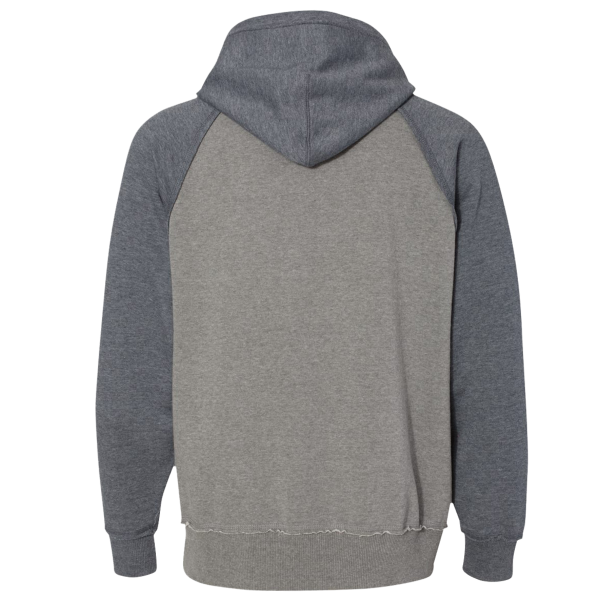 J. America Men's Vintage Heather Hooded Sweatshirt, Smoke Heather / Vintage Navy Heather, Back view
