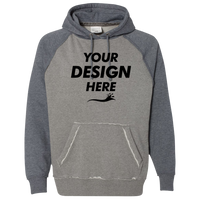 J. America Men's Vintage Heather Hooded Sweatshirt, Smoke Heather / Vintage Navy Heather, Front view, Mockup