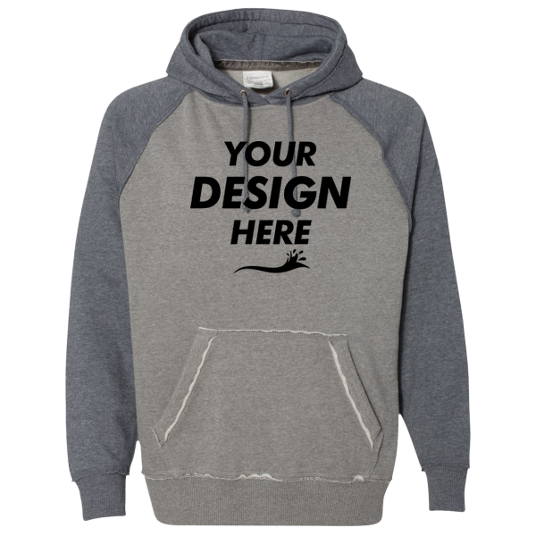 J. America Men's Vintage Heather Hooded Sweatshirt, Smoke Heather / Vintage Navy Heather, Front view, Mockup