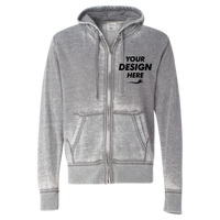 J. America Men's Vintage Zen Fleece Full-Zip Hooded Sweatshirt, Cement, Front view, Mockup
