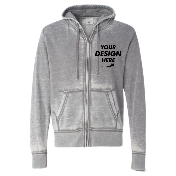 J. America Men's Vintage Zen Fleece Full-Zip Hooded Sweatshirt, Cement, Front view, Mockup