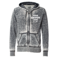 J. America Men's Vintage Zen Fleece Full-Zip Hooded Sweatshirt, Dark Smoke, Front view, Mockup