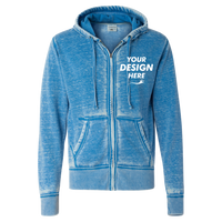 J. America Men's Vintage Zen Fleece Full-Zip Hooded Sweatshirt, Royal, Front view, Mockup