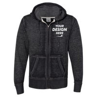 J. America Men's Vintage Zen Fleece Full-Zip Hooded Sweatshirt, Twisted Black, Front view, Mockup
