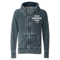 J. America Men's Vintage Zen Fleece Full-Zip Hooded Sweatshirt, Vintage Navy, Front view, Mockup
