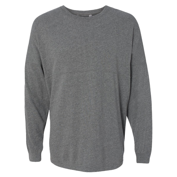J. America Unisex Game Day Jersey Long Sleeve T-Shirt, Charcoal Heather / Charcoal Heather, Front view