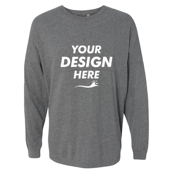 J. America Unisex Game Day Jersey Long Sleeve T-Shirt, Charcoal Heather / Charcoal Heather, Front view, Mockup